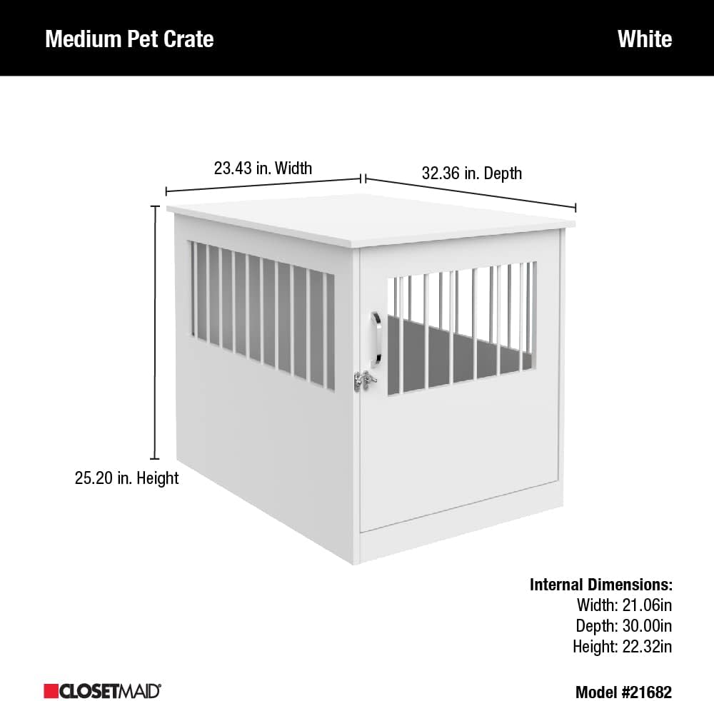 ClosetMaid Pet Crate End Table Furniture for Medium Dogs or Cats Under 25 lbs, White Wood Finish