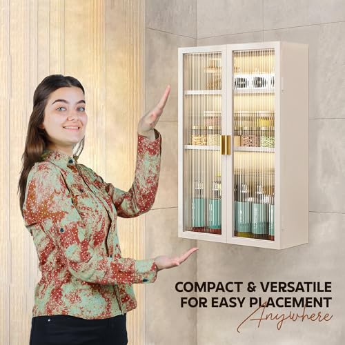 Image of MIORAH Kitchen Storage Cabinet | Modular Wall Mounted Kitchen Cabinet Organiser |3 Layer, Space Saving Carbon Steel Shelf, White, 40 cm, Pack of 1