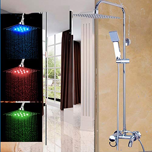 Cabezal de Ducha Cuadrado de Lujo con Grifo de Ducha Montado en la Pared Led, Traje de Ducha de 8 Pulgadas con Altura Ajustable, Traje de Ducha Manual, YASAKUE