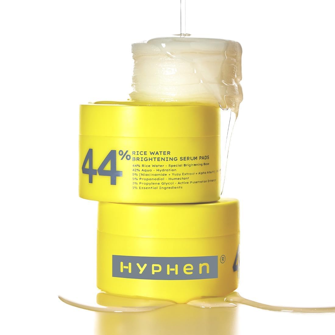 Hyphen-44% Rice Water Brightening Face Serum Pads | 5% Niacinamide & Alpha Arbutin to Reduces Dark Spots & Pigmentation | Toner Pads with Serum for Glowing Glass Skin | All Skin Types - 50 count