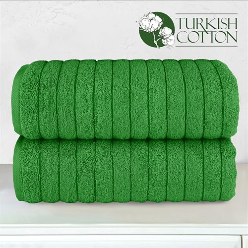Image of Elegant Comfort 100% Turkish Cotton Corduroy Ribbed Luxury Soft 2 Pack Bath Towels 27 x 54 Inch - Ultra Plush, Absorbent, Quick Dry, Hotel Spa Quality Towels for Bathroom Essentials, Emerald Green