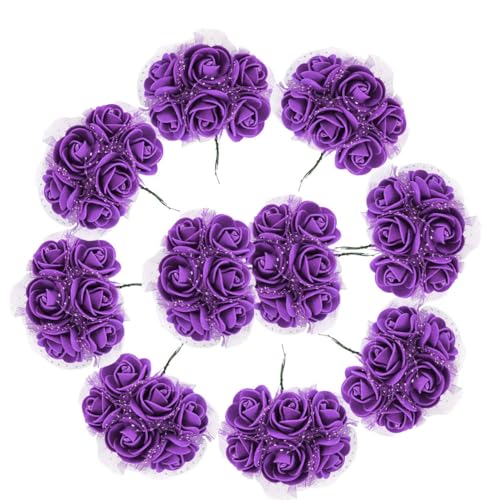 Rosas artificiales de espuma con tallo, 72 rosas moradas, rosas artificiales para decoración de boda, ramos de novia, corona de flores de espuma