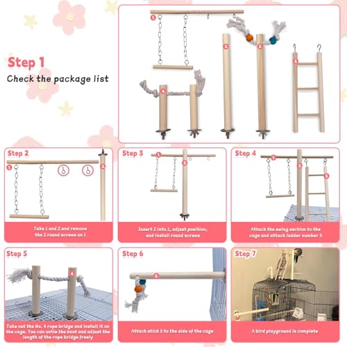 Image of PINVNBY Bird Playground, Wood Parrot Play Gym Stand Perch Bird Cage Accessories for Small and Medium Parakeet Cockatiel Conure Love Birds Finch