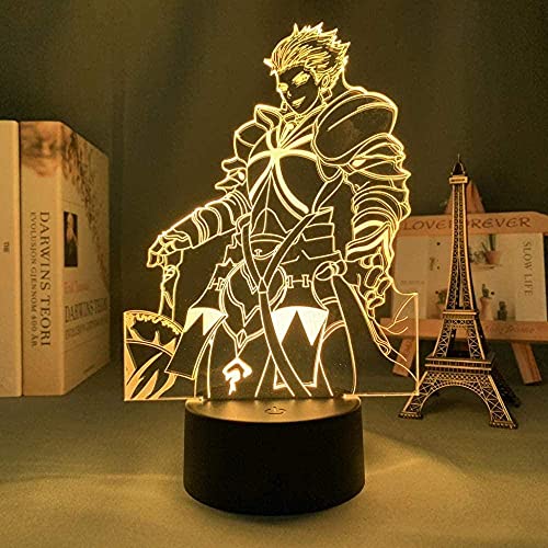 Lámpara de anime Luz de noche Luz de ilusión Anime Fate Stay Night Lámpara de Gilgamesh 3D para dormitorio de niños Iluminación LED de decoración Regalo para niños -16 colores Remoto