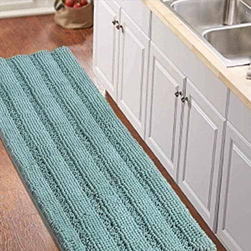 Turquoize Bathroom Runner Rug Extra Long Chenille Area Rug Non-Slip Blue Bathroom Rug Shag Shower Mat Blue Bathroom Rugs Kitchen Rugs Washable Bath Mats for Bathroom 59 x 20 inches, Duck Eggshell Blue