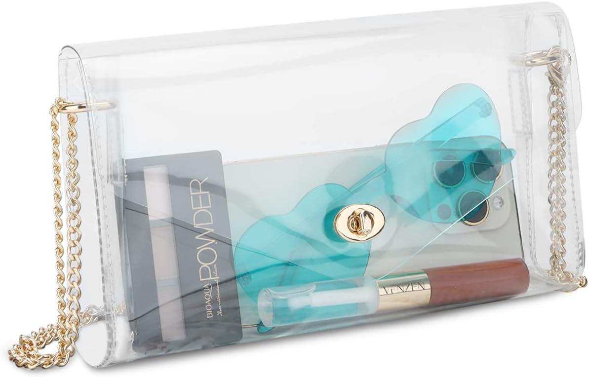 Oweisong Fashion Clear Crossbody Purse Gift for Women Cute See Through Shoulder Bag Stadium Approved Sports Concert Gold