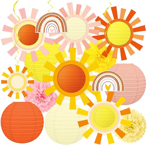 15PCS Sun Party Decorations Paper Lanterns Pom Poms Hanging Swirls