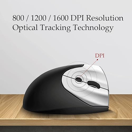 Miniatura 8 de MOZETEGY Ratón ergonómico vertical, inalámbrico, recargable, clics silenciosos, 80012001600 DPI, 5 botones para laptop, computadora de escritorio,