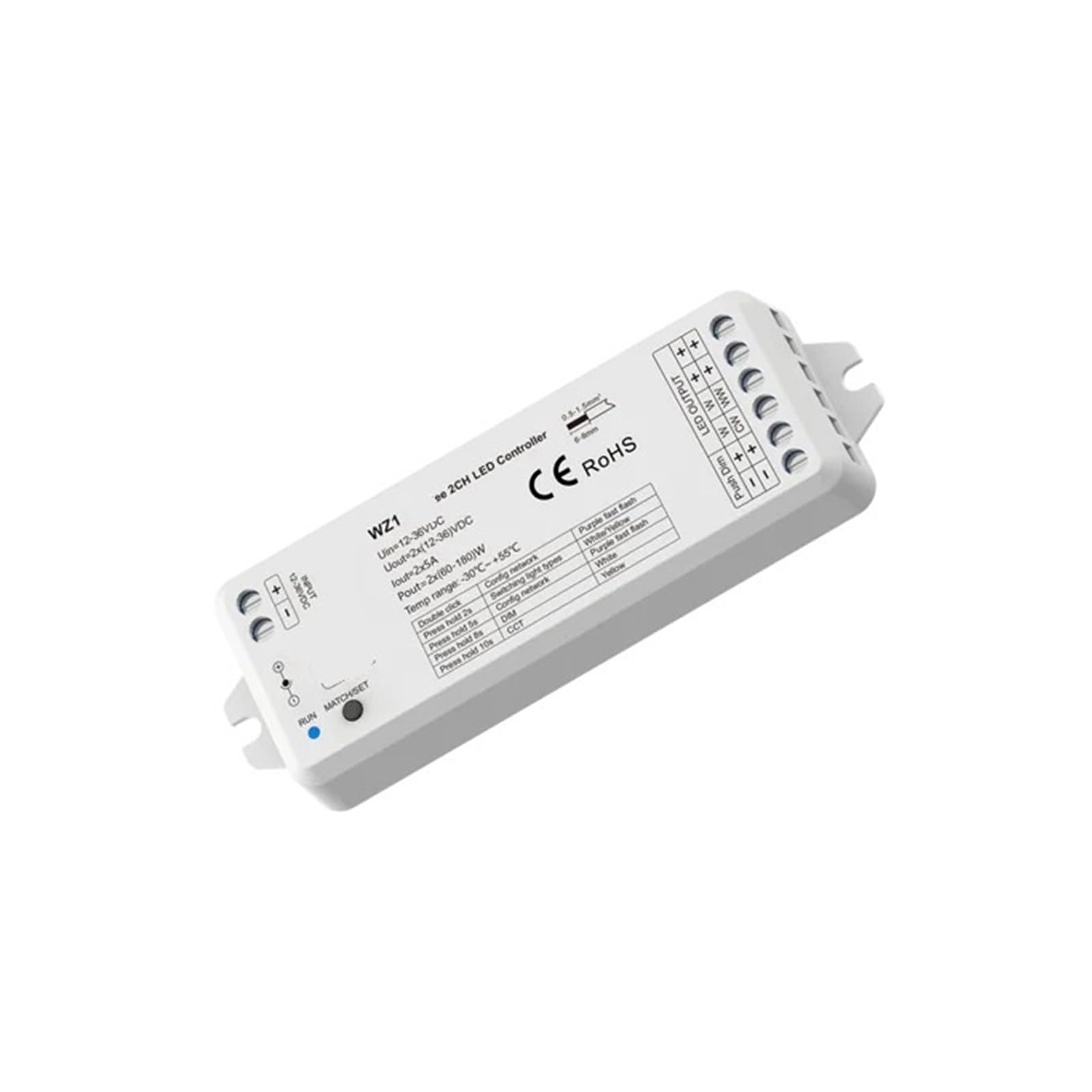 Dimmer LED WZ1 de 12-36V DC y 2 canales con control remoto inalámbrico 2.4G