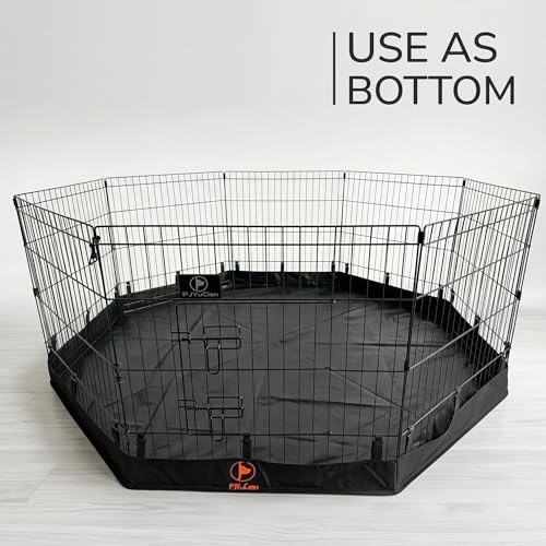 Image of PJYuCien Puppy Playpen with Bottom Pad and Door, 8 Panels 24 inch H, Black | 24 inchW, Dual-function Pad, For Small Pets, Foldable Octagonal Pen, Versatile, Indoor & Outdoor, Backyard, Protects Floors