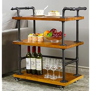 Industrial Bar Carts/Serving Carts/Kitchen Carts/Wine Rack Carts on Wheels with Storage - Industrial Rolling Carts - Wine Tea Liquor Shelves/Holder - Solid Wood and Metal Home Furniture Industrial Bar CartsServing CartsKitchen CartsWine Rack Carts on Wheels with Storage Industrial Rolling Carts Wine Tea Liquor ShelvesHolder Solid Wood and Metal Home Furniture