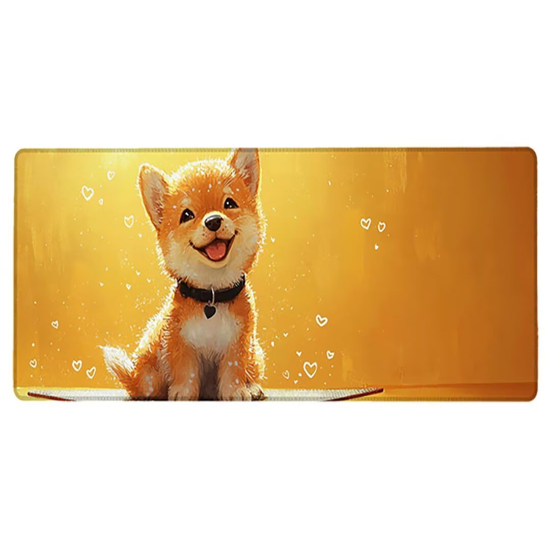 Podkładka pod mysz XXL, dla psa, duża podkładka pod mysz dla graczy, 1400 x 600 x 3 mm, żółta podkładka pod mysz ze szwami na krawędziach, ponadwymiarowa, antypoślizgowa gumowa podkładka pod mysz