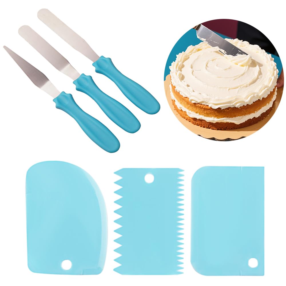 6PCS Cake Scraper Set, 3 Metal Cake Scraper & 3 Plastic Cream Scraper,Baking Tools Cake Scrapers Buttercream Smoother, Pastry Scraper, Food Scrapers for Kitchen Baking, Icing, Cupcakes
