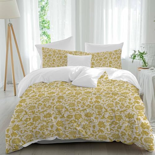 Mythralora Yellow Floral Queen Duvet Cover Set, 3 Pieces