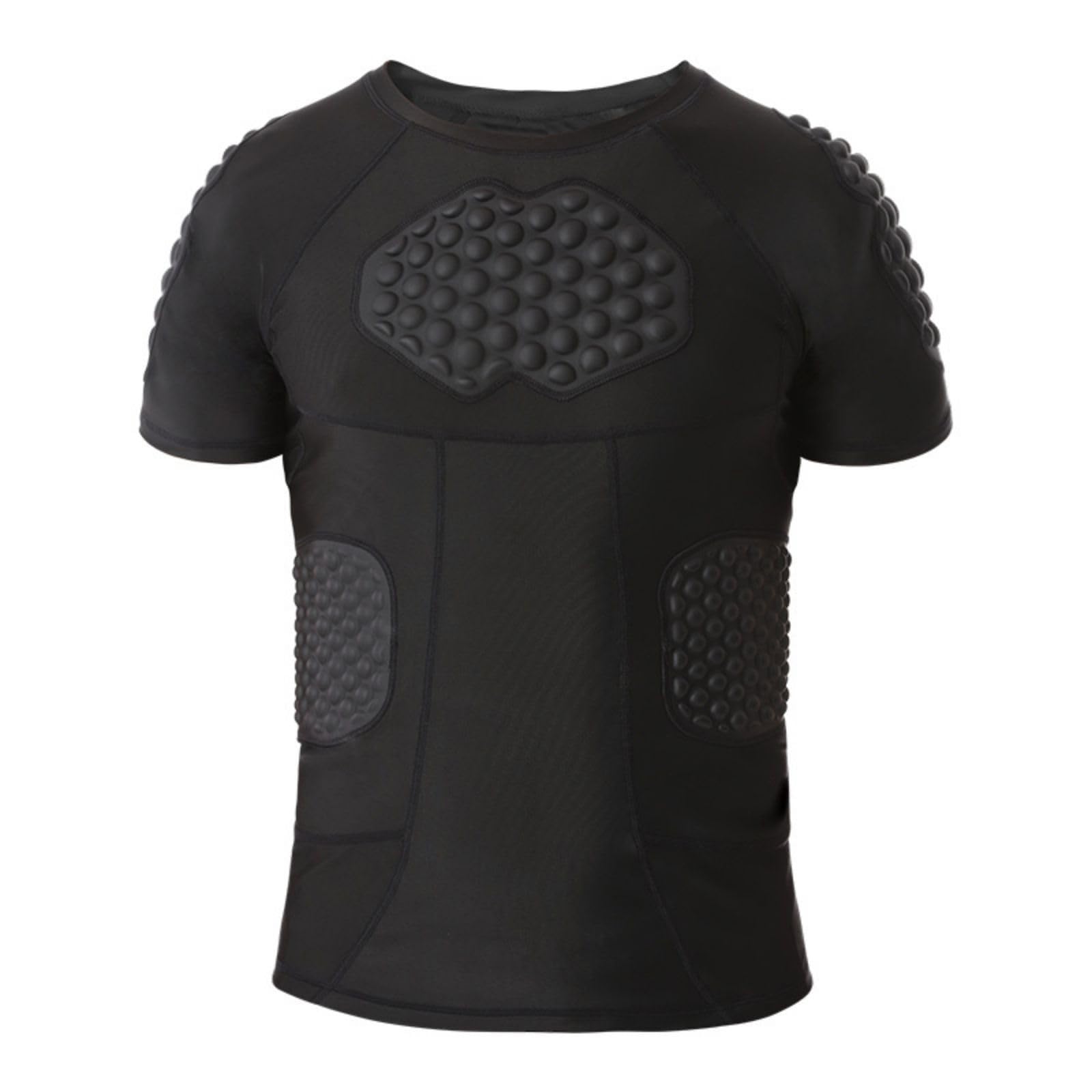 T-shirt de compression rembourré à manches courtes pour homme - Séchage rapide - Respirant - Protection contre les chocs - Protection complète - T-shirt de compression pour football, rugby, basketball
