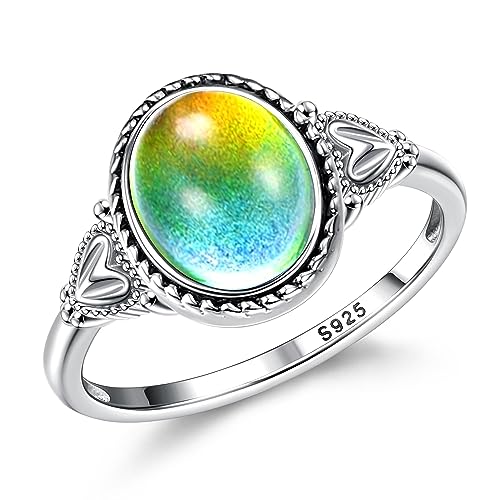 Morfetto 925 Sterling Argento Mood Rings Moonstone per le donne Epoca fatti a mano vittoriano anelli ovale Solitaire anello 18 K oro bianco placcato Mood Rings monili delle donne Mood-9 Morfetto 925 Sterling Argento Mood Rings Moonstone per le donne Epoca fatti a mano vittoriano anelli ovale Solitaire anello 18 K oro bianco placcato Mood Rings monili delle donne Mood-9