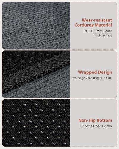 Blvornl Office Chair Mat for Hardwood Floor and Low Pile Carpet, 35.5" x 47.2" Corduroy Surface Desk Rolling Chair Mat for Hard Floors, Heavy Duty Carpeted Floor Protector Rug for Home, Dark Grey - Thumbnail 4