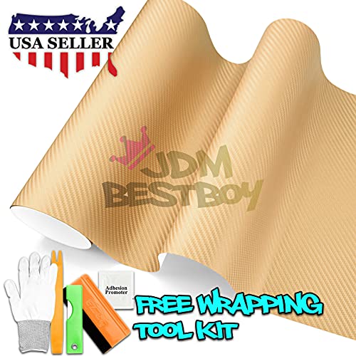 Free Tool Kit Gold 3D Carbon Fiber Textured Matte Car Vinyl Wrap Sticker Decal Film Sheet - 24