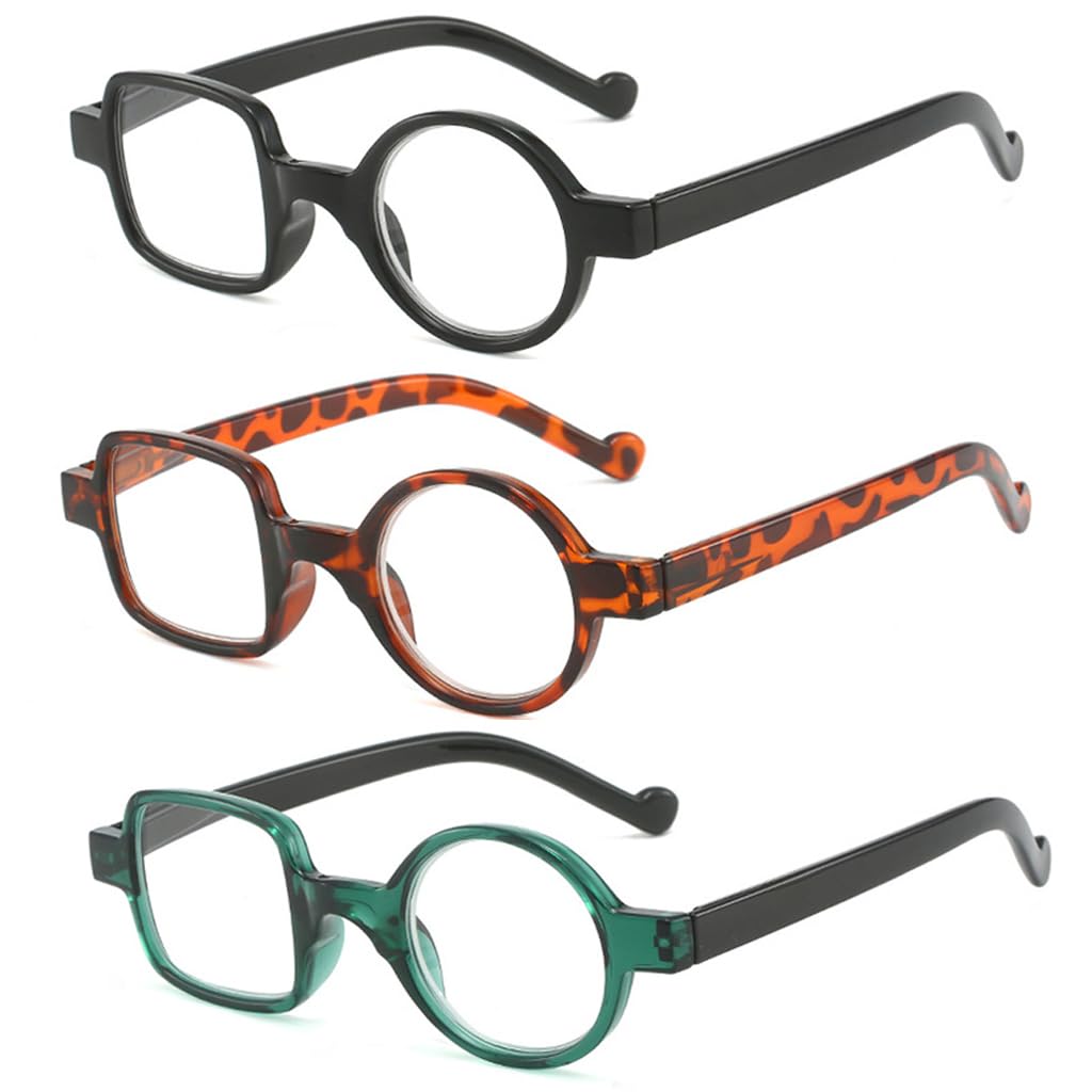 Rongchy 3PRS Classic Reading Glasses for Seniors Stylish with Round and Square Lenses Unisex Readers for Men and Women