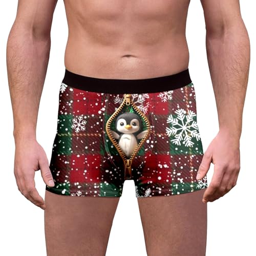 Generisch Calzoncillos de Navidad para hombre, diseño de pingüino y copo de nieve, ropa interior, novedad, plata, L
