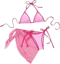 Women Bikini Set 3 Pieces Lace Up Swimwear Cover Up Beach Solid Color Swimwear Sarong Summer Beach Vacation