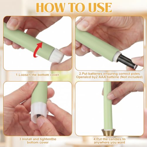 Image of Rossesay 48 Pcs Flameless LED Taper Candles Battery Operated Candles 4 Sizes of 8.5'', 9.65'', 10.83'', 12.8'' Flameless Candlesticks Flickering for Halloween Christmas Church Wedding(Macaron)