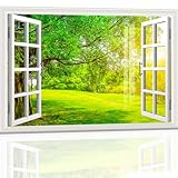 AWMTART Fake Window Murals-Removable Faux Windows,3D Self-Adhesive Wall Art Mural-35 x24|Sunny Tree Creative Window View Wallpaper Peel and Stick,Wall Stickers Painting for Bedroom Living Room.
