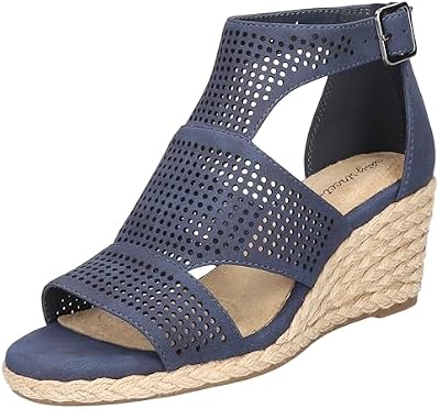 Easy Street Women Tova Wedges Heeled Sandals, Navy, 8 Wide