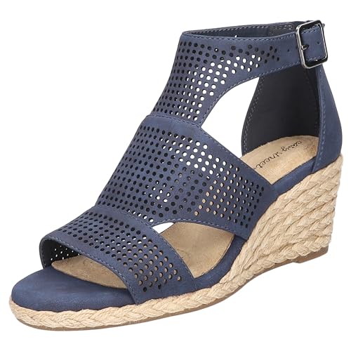 Easy Street Women Tova Wedges Heeled Sandals, Navy, 6.5 Medium