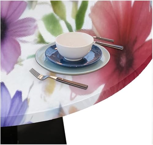 Vista 265 de Mantel redondo ajustable con borde elástico, mantel de hojas coloridas abstractas, impermeable, lavable, para mesas redondas, ideal para picnic