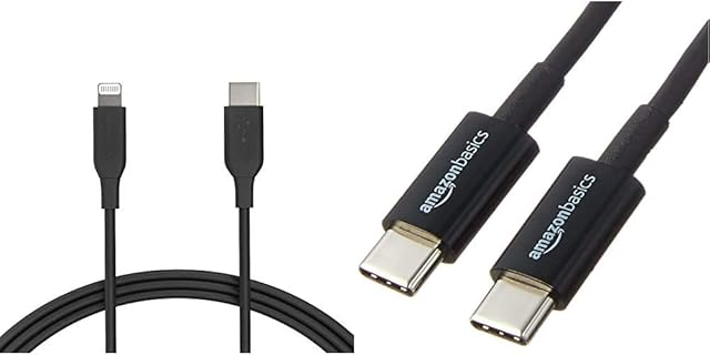 Amazon Basics USB-C to Lightning Cable, MFi Certified Charger, Type-C chargers, supports Power Delivery  Black, 1.82 m & USB Type-C to USB Type-C 2.0 Charger Cable - 6 Feet (1.8 Meters) - Black