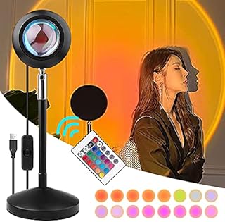 longziming Sunset Lamp, 16 Colour Adjustable Sunset Projection Lamp ,Rainbow Lamp with Remote 4 Dynamic Modes, 180 Degree Rotation Rainbow Projector Lamp Romantic Visual Led Night Light with USB