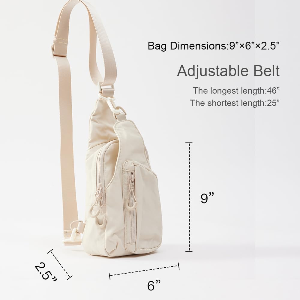 VAKAER Small Sling Bag for Women, Crossbody Bag with Adjustable Straps, Lightweight Chest Bag Daypack for Travel Hiking (Beige) - Image 2