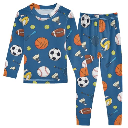 Pajama Sets Long Sleeve Sports Balls and Equipment Soft Comfy Sleepwear 2 Piece PJS 3-8T
