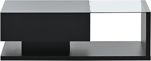 Miniatura 8 de Mesa auxiliar rectangular de 2 niveles con vidrio templado, moderna mesa de cóctel con superficie UV de alto brillo, mesa central de diseño