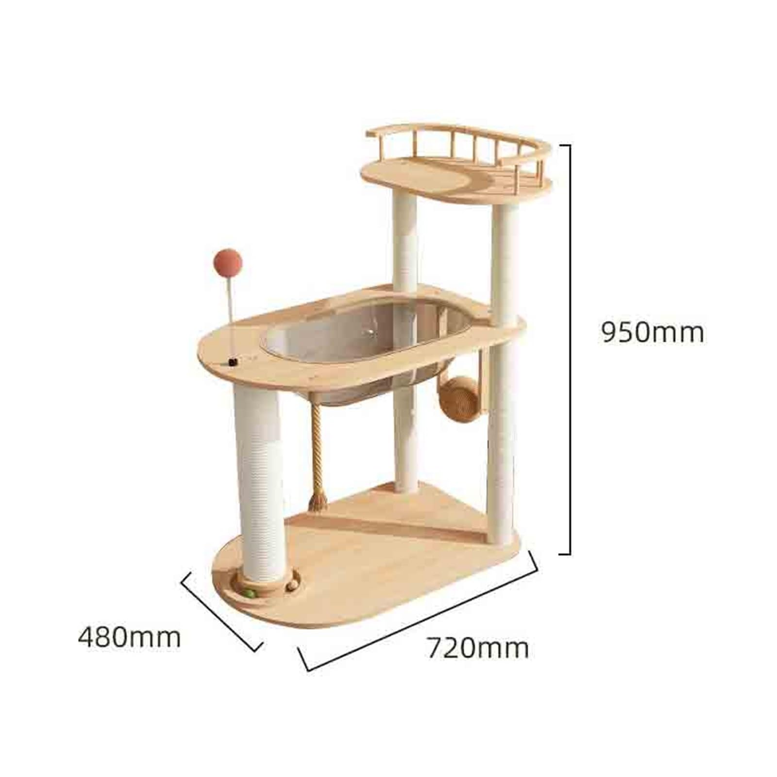 Kratzbaum-Turm Kratzbaum mit Bett, vollständig Sisal umwickelten Säulen und Spielzeugball Für drinnen