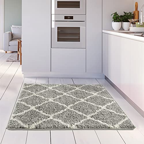 THE RUGS Shaggy Rug, Modern Moroccan Design Rugs for Living Room Bedroom, Hallway, 3 cm Thick Area Rugs, (Moroccan Grey/Ivory - Image 3