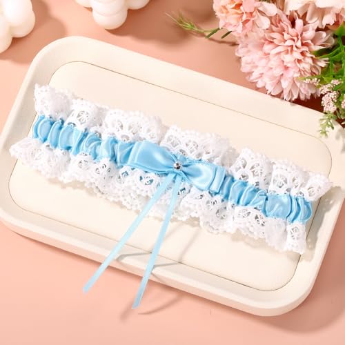 Image of Gosknor Bridal Wedding Garter, Lace Elastic Bow Leg Thigh Garter Belt Wedding Accessory for Women Girls Bride Shower Party