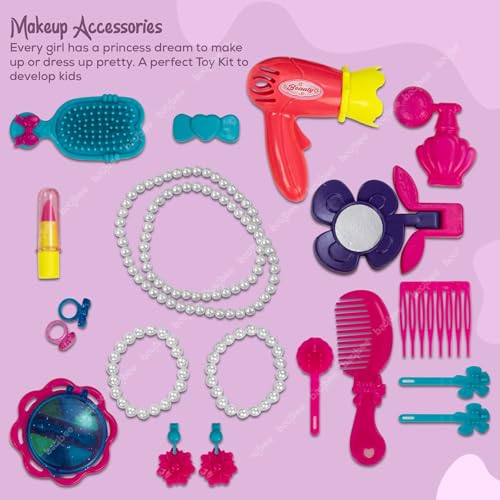 Image of Baybee Beauty Set Toys for Girls | Kids Makeup Set with Role Play Toys with Make up Table, Hair Accessories & Styling Tools, Portable Toy Set for Girls 3+ Years (Yellow)