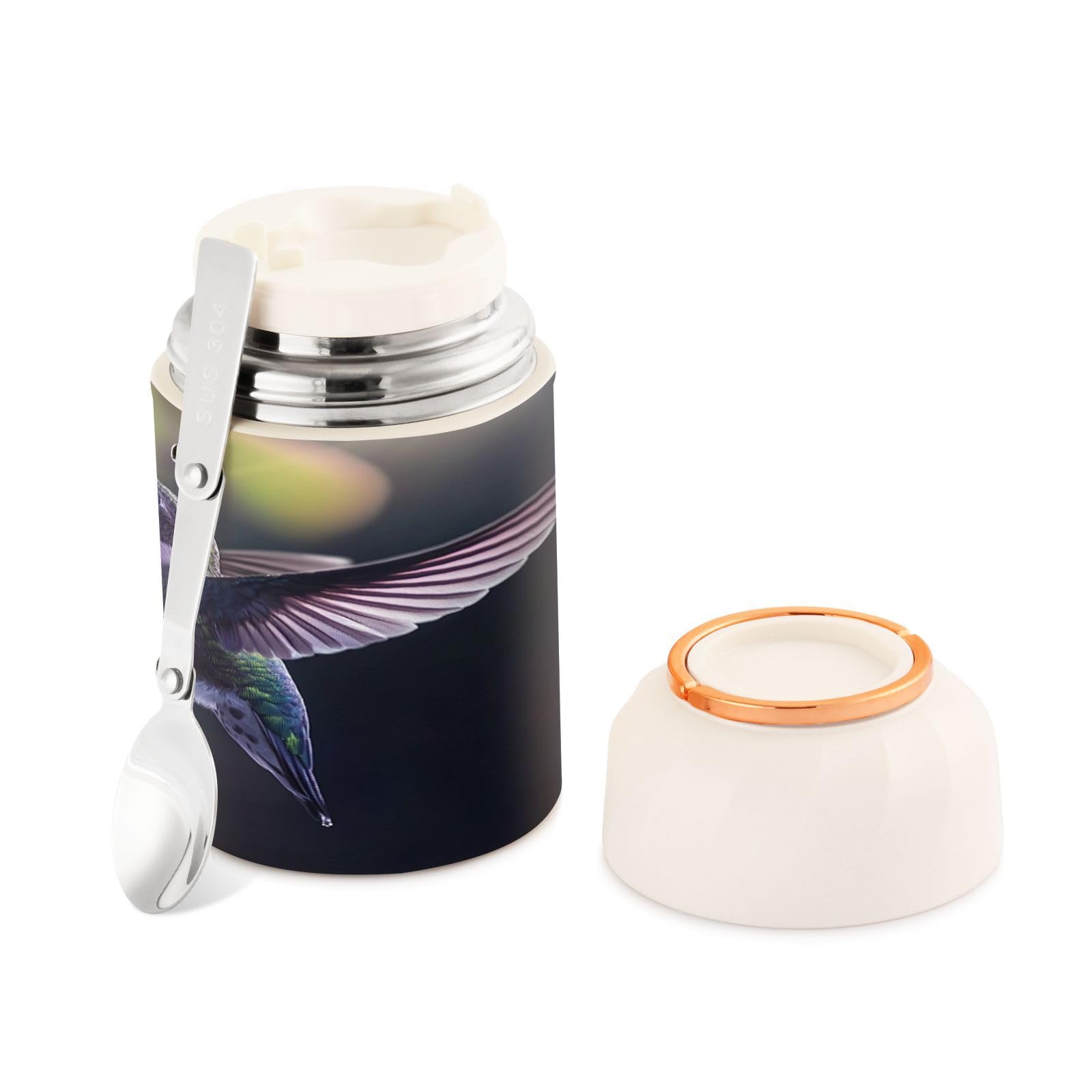 Tarro de comida aislado con boca ancha y cuchara plegable hermético de 500ml