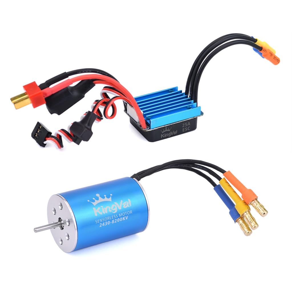 KingVal Replacement 2430 8200KV Waterproof Sensorless Brushless Motor Shaft 2mm with 25A Brushless ESC Combo for 1/16 1/18 RC Car