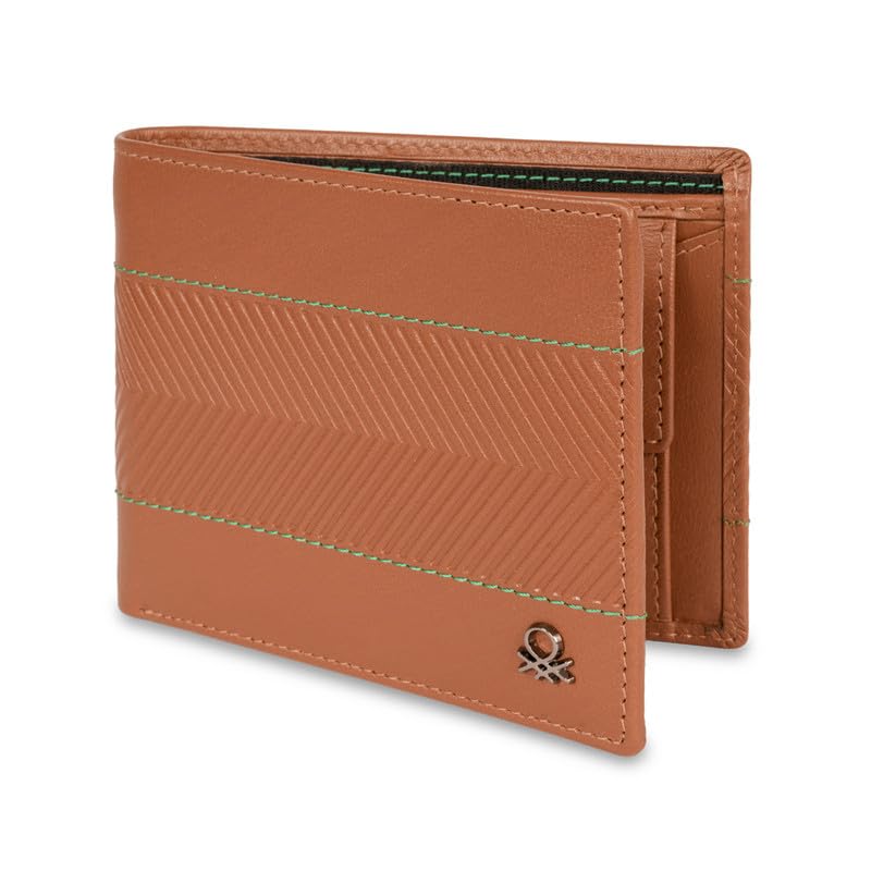 Image of UNITED COLORS OF BENETTON Men RFID Protected Locarno Global Coin Wallet - Tan, No. of Card Slot: 4 | Embossed Global Coin Wallet with Side Closure | Leather
