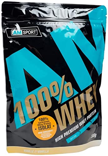 AMSPORT® High Premium Whey Protein I Vanille 500 g I hochwertiges Proteinpulver mit wenig Zucker und wenig Fett I Eiweißpulver für Muskelaufbau und Muskelerhalt I Whey Isolat