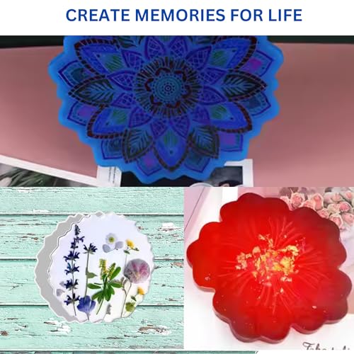 Image of Exploralearn Ultimate Max Resin Art Kit - Mandala, Flower, Agate 3 Coasters with 200 gm Epoxy Resin and Silicone Moulds - Comprehensive Resin Art Materials - Mica, Glitters, and Flakes