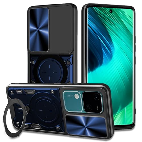 Image of AESTMO Armor Vivo V30 / V30 Pro 5G Bumper Back Case Cover | Ring Holder & CD Pattern Sliding Camera Shutter Cover | 360 Degree Protection Back Case Cover for Vivo V30 / V30 Pro 5G (Blue)