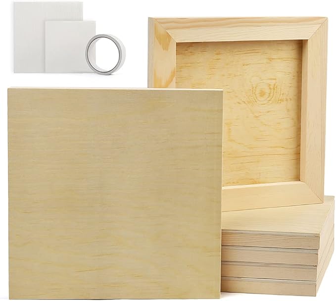 LotFancy Cradled Wood Panels 8”x8”, 6 Pack Wood Canvas