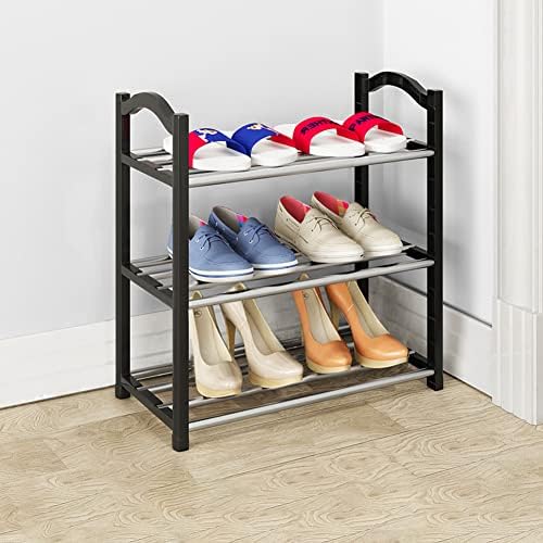 NIAWECAN Small Shoe Rack, 3 Tier Shoe Rack, Mini Shoe Organizers, Footware Storage, Quick Assembly No Tools Required, Kids Shoe Shelf Storage Shoe Stand Organizer for Closet Entryway Hallway