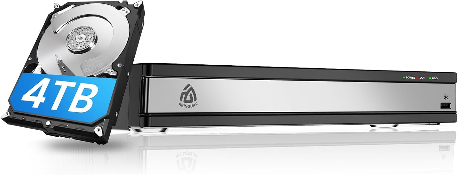 16CH Network Video Recorder for Home Security Camera System, 4K POE NVR with 4TB HDD, Supports 4K/5MP/4MP/3MP/2MP HD PoE Cameras, Smart AI Human/Vehicle Detection, for 24/7 Recording, H.265+