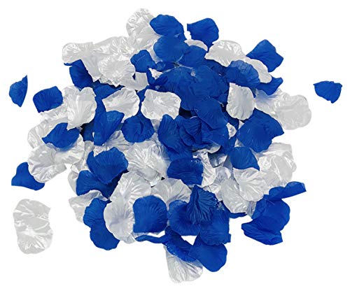 Joinwin Royal Blue Silver Silk Rose Petals Artificial 1200Pcs Flower Petals Table Scatter Aisle Runner Wedding Bridal Shower Graduation Bachelorette Celebrate Boy Baby Shower Decorations