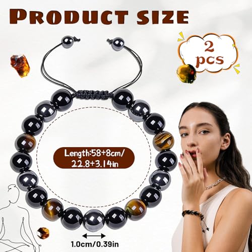 Brateuanoii 2 Pièces Bracelet en Cristal Triple Protection, Bracelet Œil de Tigre Obsidienne, Pierre Hématite, Bracelet de Lithothérapie, Bracelet en Pierre pour Femme et Homme(10mm) – vue 2
